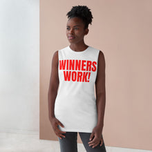 Load image into Gallery viewer, Red Winners Work Unisex Barnard Tank Top – Motivational Fitness Sleeveless Shirt with Lion Design
