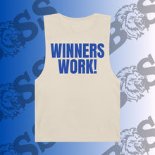 Load image into Gallery viewer, Blue Winners Work Unisex Barnard Tank Top – Motivational Fitness Sleeveless Shirt with Lion Design
