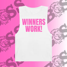 Load image into Gallery viewer, Pink Winners Work Unisex Barnard Tank Top – Motivational Fitness Sleeveless Shirt with Lion Design
