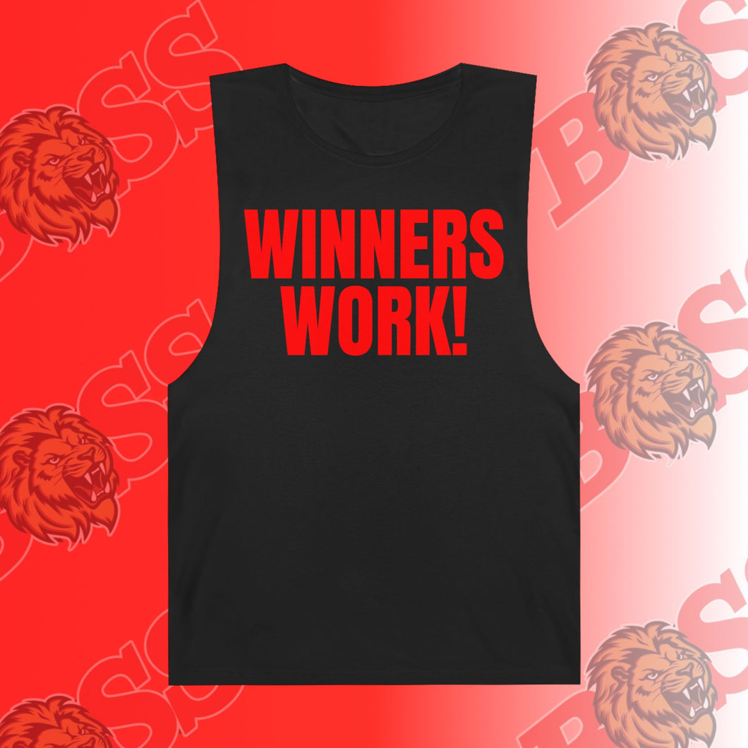 Red Winners Work Unisex Barnard Tank Top – Motivational Fitness Sleeveless Shirt with Lion Design