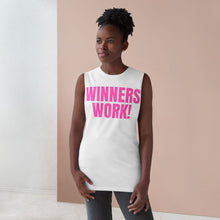 Load image into Gallery viewer, Pink Winners Work Unisex Barnard Tank Top – Motivational Fitness Sleeveless Shirt with Lion Design
