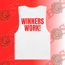 Load image into Gallery viewer, Red Winners Work Unisex Barnard Tank Top – Motivational Fitness Sleeveless Shirt with Lion Design
