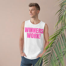 Load image into Gallery viewer, Pink Winners Work Unisex Barnard Tank Top – Motivational Fitness Sleeveless Shirt with Lion Design
