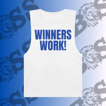 Load image into Gallery viewer, Blue Winners Work Unisex Barnard Tank Top – Motivational Fitness Sleeveless Shirt with Lion Design

