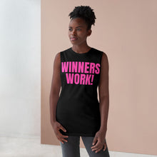 Load image into Gallery viewer, Pink Winners Work Unisex Barnard Tank Top – Motivational Fitness Sleeveless Shirt with Lion Design
